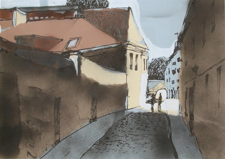 Лист 16. Б., тушь, акриловый спрей, гуашь. 40х60