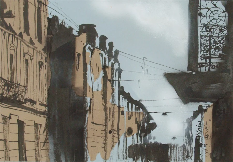 Лист 6. Б., тушь, акриловый спрей, гуашь. 40х60