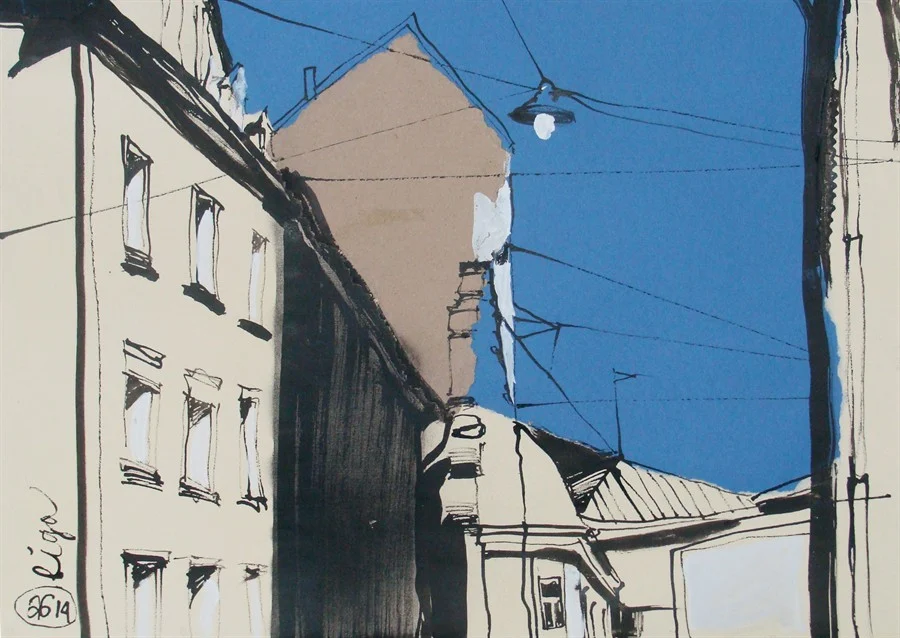 Лист 10. Б., тушь, акриловый спрей, гуашь. 40х60