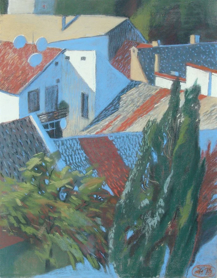 Вид на Панчево с балкона Николя. 2013. т.б., пастель. 65х50