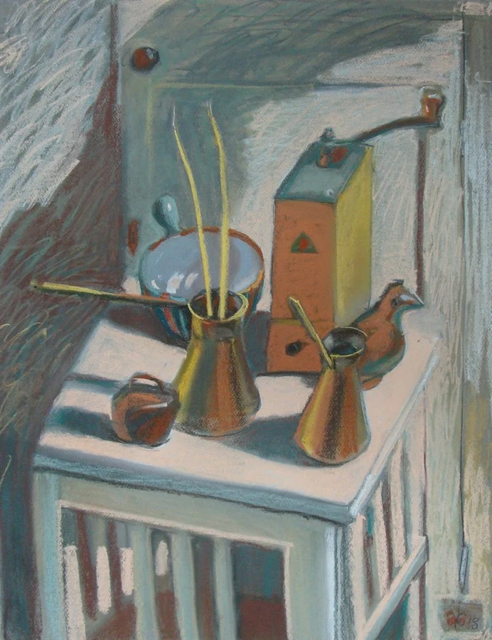 Натюрморт из предметов, купленных на панчевской барахолке. 2013-14. б., пастель, 65х50