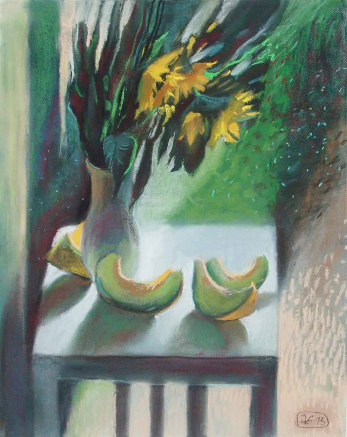 Сербские подсолнухи и дыни. 2013. т.б., пастель. 65х50