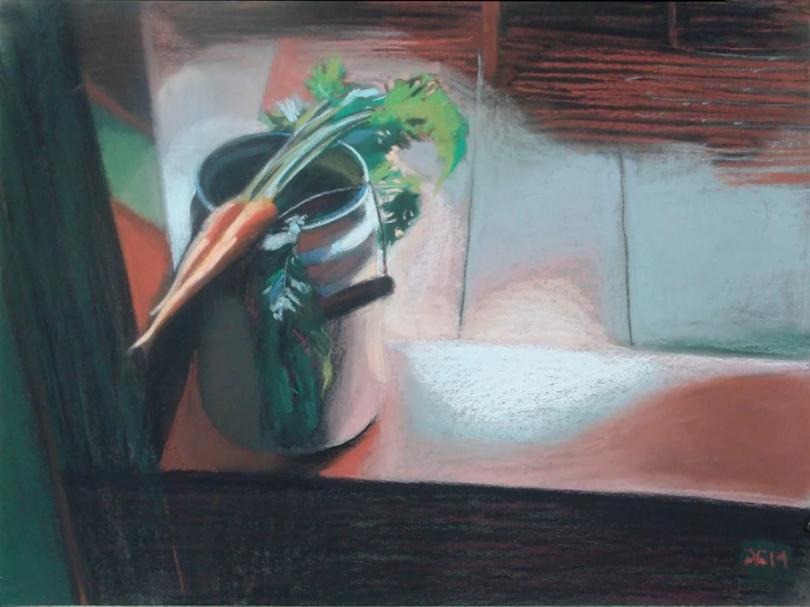 Две морковки и свекольный листик. 2014. т.б., пастель, 50х65