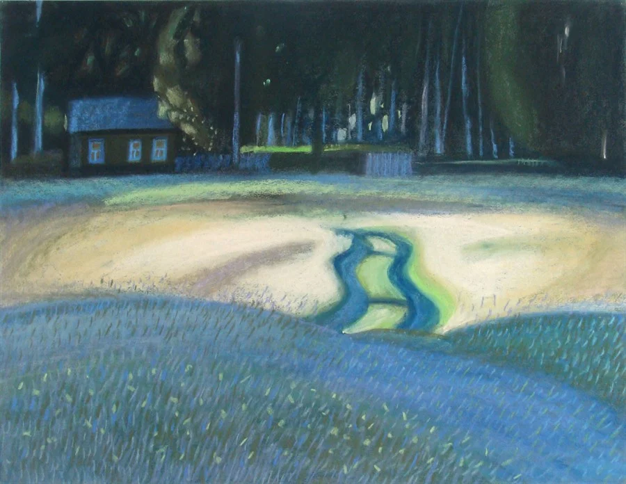 Черный лес, голубая дорога. 2012. Т.б., пастель. 50х65