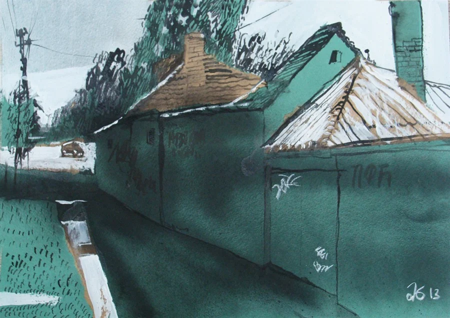 лист 3. 2013. т.б., белила, акрил. спрей, тушь, ассамбляж, 30х40.