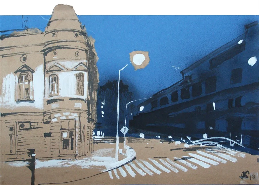 лист 6. 2013. т.б., белила, акрил. спрей, тушь, ассамбляж, 30х40.