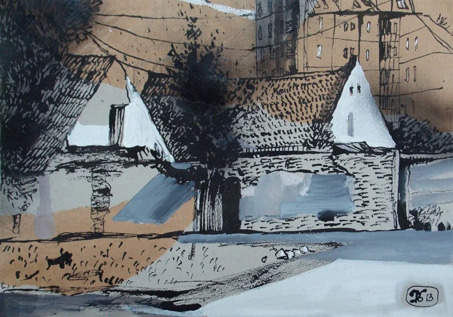 лист 8. 2013. т.б., белила, акрил. спрей, тушь, ассамбляж, 30х40.